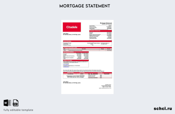 цифровая загрузка Латвия Выписка по ипотеке банка Citadele Word и PDF шаблон